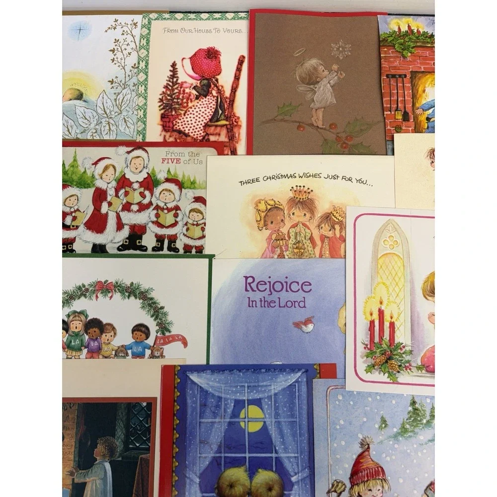 Vintage Christmas Cards Fronts ONLY Kids Children Scrapbooking Crafts Lot of 50+